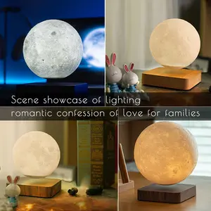 Minimalism Magnetic Levitation Floating 3D Printing moon lamp, Touch Switch LED LunarNight light Table Bedside Lamp for Living Room Bedside Table Top Home Decor and Unique Birthday, Thanksgiving, Christmas Day and Valentine's Day Gift Idea Gift