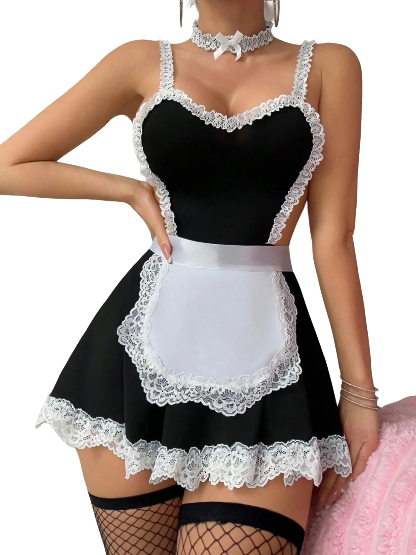 Maid Cosplay Mini Dress | Black & White Lace Trim Dress | Playful Seductive Outfit