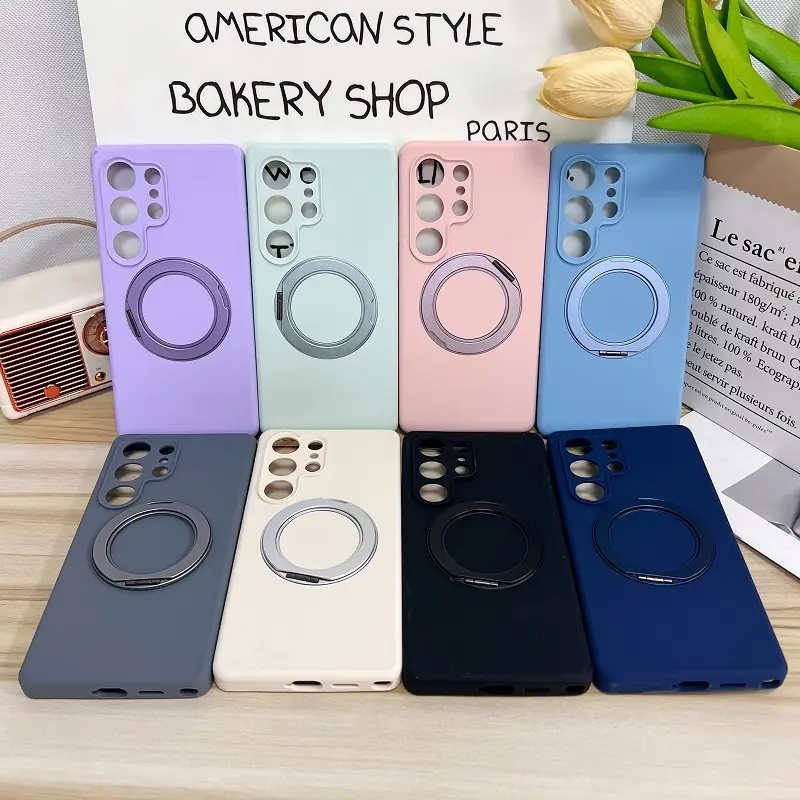 Magnetic Silicone Smartphone Case for Samsung Galaxy S26 Ultra, S25+, S24 Plus - MagSafe-Compatible Phone Accessories, 360° Rotatable Kickstand, Shockproof Buffer, Slim Protective Cover with Antiscratch Liner for Cellphone Devices Protection