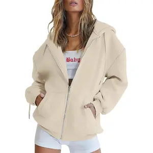 Women Oversized Zip Up Hoodie Casual Hooded Jacket Long Sleeve Sweatshirt with Pockets Streetwear