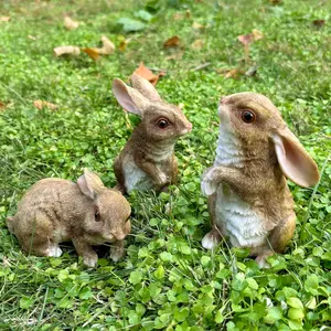 Set of 3 Resin Bunnies Home Yard Decorations, Little Ornaments for, Shelf, Plant Pot, Easter Figurines Mom Gifts