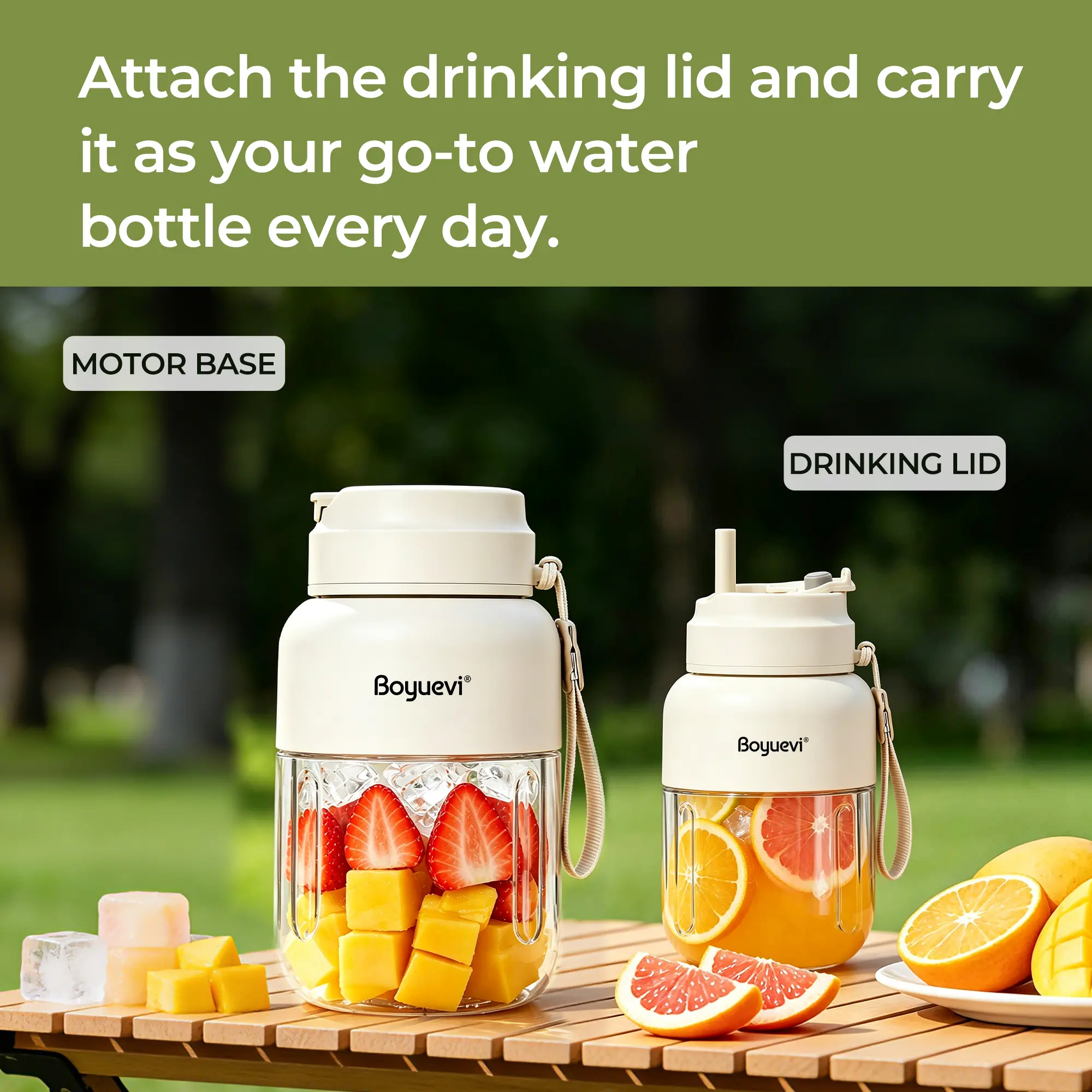 Boyuevi Portable Blender - 1350ml Large Capacity Rechargeable BPA-Free Personal Blender, USB 2-in-1 Ice Crusher with Straw & 2 Lids, 950ml+550ml Juicer Cup Set for Home, Gym juice squeezer