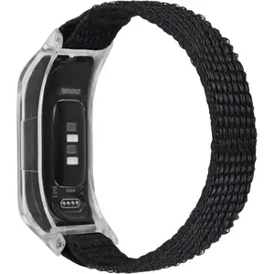 Sport Mesh Nylon Bands Compatible with Garmin Vivosmart 5 tracker Replacement Bands with New Transparent Case