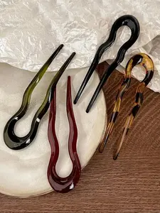 4pcs U-Shaped Hair Forks for Women & Girls, Tortoiseshell Acetate Hair Pins, Geometric Hair Sticks for Bun & Updo, Elegant Accessory Hair Pin Set Hairpins