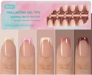 French Gel Nail Tips, 160Pcs French Tip Press on Nails Short Square, No Need to File Tips Pre-lasting, Fake Nails for Nail Art DIY 16 Sizes