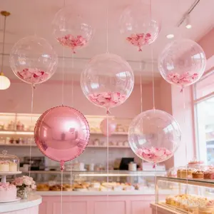 10-Pack Pink 4D Round + Clear Bubble Balloon Set | Includes Pink Petals Filler | Romantic Fairy Decor | Perfect for Birthday, Valentine‘s Day, Wedding, Anniversary, Engagement, Mother’s Day, Bridal Shower, Spring Party | Helium Floatable | Photo Prop
