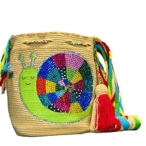 Women's Handmade Wayuu Snail Crossbody Bag - Colorful Crystal Accents, Crossbody Bags for Women, Artisanal Craftsmanship