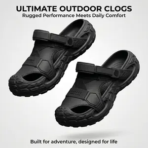 Men’s outdoor off-road clogs/slides made of EVA, closed toe, thick sole, non-slip, hook-and-loop straps; summer wear for camping and beach; durable work sandals beach trip sturdy