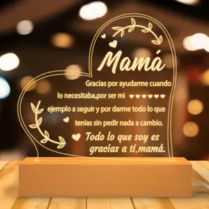 Mother's Day Gifts for Mom - Regalos para Mama Engraved  Heart Night Light in Spanish with Wooden Base Gifts for Mama from Daughter Son  Desk Decor for Mothers Day Birthday