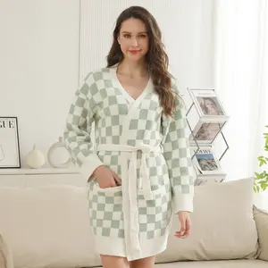 ComfyLuxe Checkered Pattern Luxury Soft Robe w/ Front Pockets & Belt