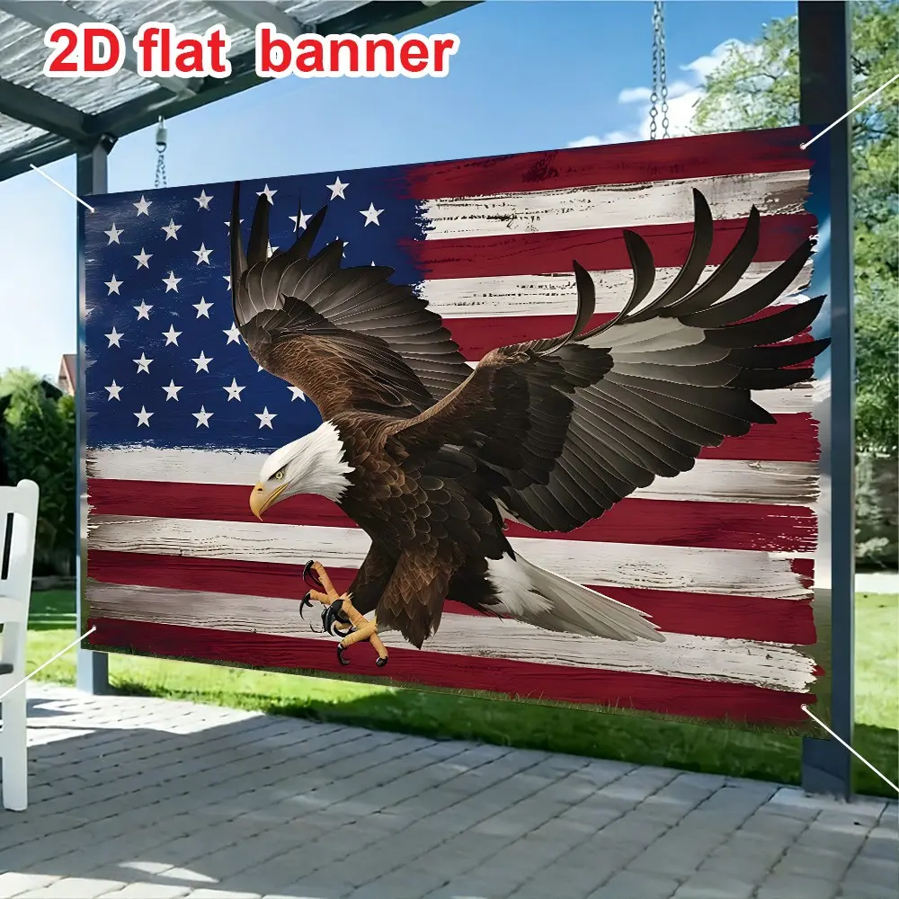 American Flag Canvas Art Print, Decorative Artwork, Bald Eagle, Patriotic Artistic Wall Decor, Home Decoration, Party Background Prop, Polyester Banner, Model Xinghao Bjb-369