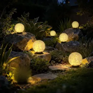 2 PCS Solar Globe Lights Outdoor Waterproof-Large Solar Balls Garden-Cracked Glass Ball Solar Lights Outdoor-Solar Orbs Outside Decor Garden Patio & Lawn Backyard Decor