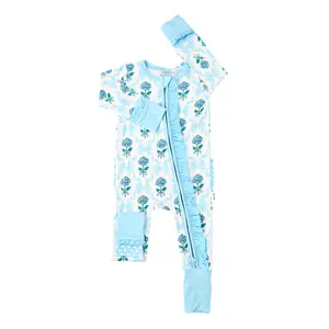 Savannah RUFFLE ZIP Super Soft Floral Bamboo Viscose One Piece with 2-Way Zipper for Easy Diaper Changes Newborn to 24m
