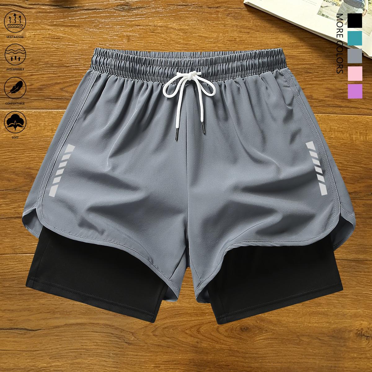 Set of 3 women’s casual athletic shorts featuring striped prints, built-in lining, drawstring, and elastic waistband — suitable for workouts, running, and everyday wear; lightweight summer shorts, women’s clothing, summer womenswear, summer apparel,summer