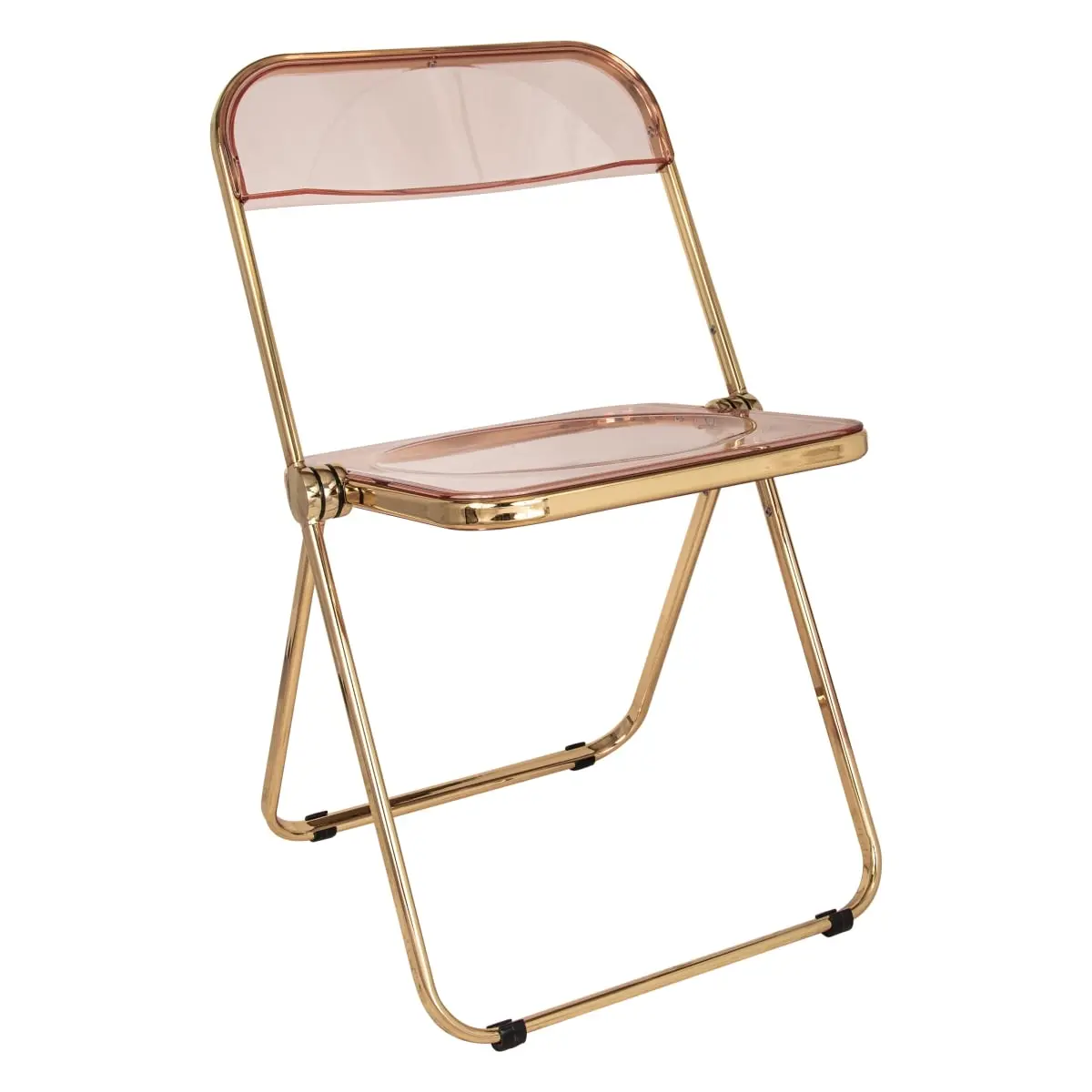 Lawrence Acrylic-Chrome Folding Dining Chair - Gold Metal Frame, Rose Pink, Sturdy Compact Dining Chairs, No Fully Assembled, Durable Easy-Maintenance Indoor Kitchen & Office Furniture Seating Solution