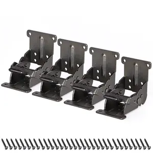 0-90-180 Degree Folding High Carbon Steel Self Locking Hinge with Mounting Screws Self Locking Extension Bracket Table Leg Folding Accessories for Wall Shelves and DIY Decking - Black 4PCS