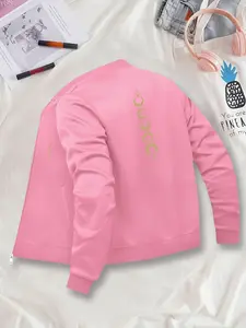 Women's Graphic Zipper Jacket, Casual Fitted Style, Star Moon Pattern, Autumn Winter Layering, Ladies Outerwear Coat