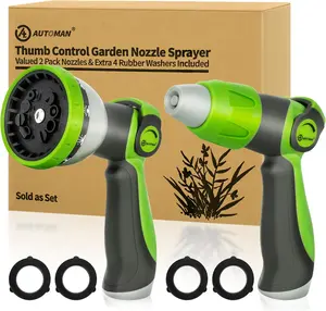 Garden Hose Nozzle - 2 Pack, Thumb Control Sprayer, Slip-Resistant Water Nozzle, Extra 4 Washers, for Watering Plants Lawn & Garden, Cleaning, Washing Car, Showering Pets