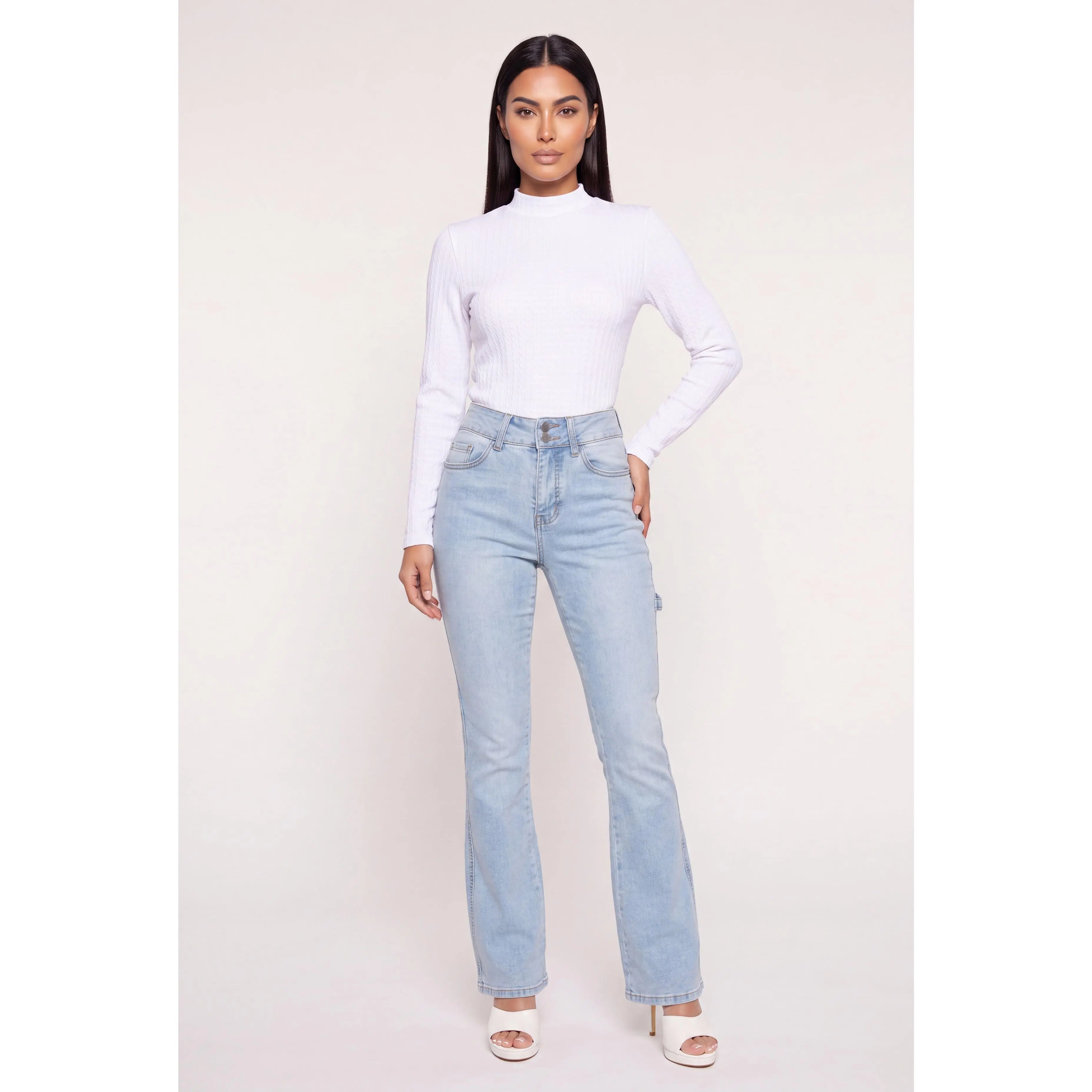 Seamless Cable Knit Mock Neck Long Sleeve Top