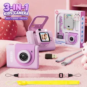 MYVIA Kids Camera for Boys and Girls Ages 3–12, 3 Ways to Play – Wearable Camera Watch, Action Cam & Digital Camera, 1080P HD Video with Selfie, Easy-to-Use for Travel, Outdoor Play & Family Moments, 32GB SD Card Included, Perfect Gift for Kids