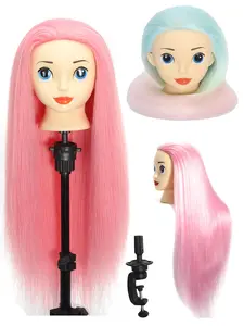 Yaki Colorful Fiber Long Straight Hair Model Head 24 Inch 60 Cm Wig Head Mold Teaching Head for Beauty Salon Mannequin Head Stand