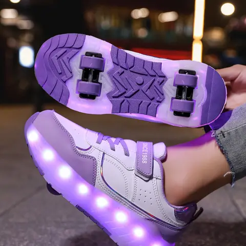 Teen Girls' Wheel Shoes, Roller Skates, Four-Wheel Skate Shoes, Medium-Large Kids Girl Small Wheels, LED Rechargeable Glowing Shoes, Led Lighting Shoes