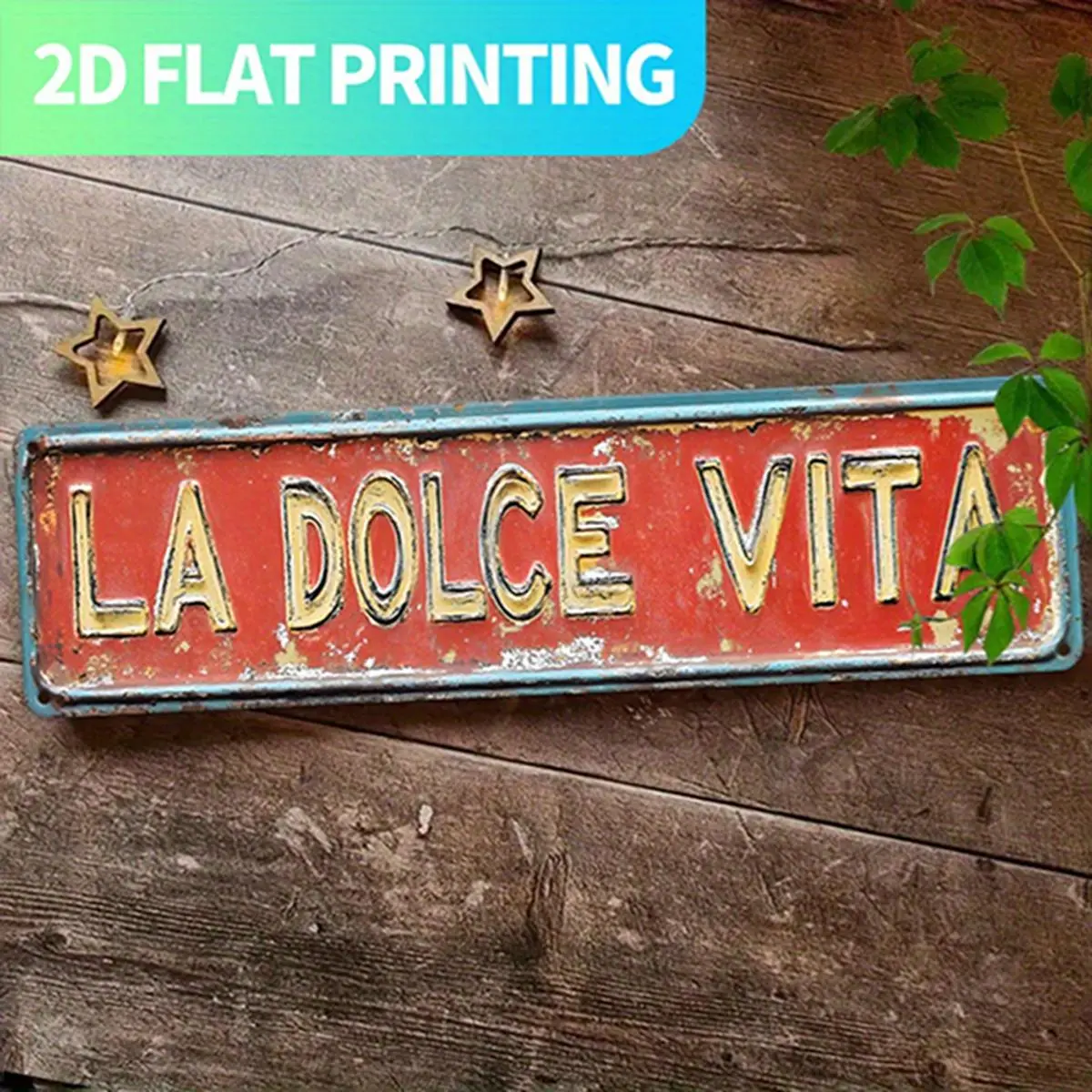 1pc Vintage Italian "LA DOLCE VITA" Tin Print 2D Flat Metal Wall Plaque - 15.7x3.9in Red & Turquoise Retro Farmhouse Sign, Hangable for Kitchen, Bar, Garage Decoration, Easy Hang with Pre-Drilled Holes, No Wiring, Housewarming Gift, Kitchen Decor