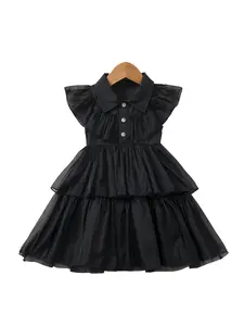 Girls' Summer New Organza Dress, Stand Collar Butterfly Sleeves, Multi-Layer Lace Skirt, Elegant Style for Ages 3-8