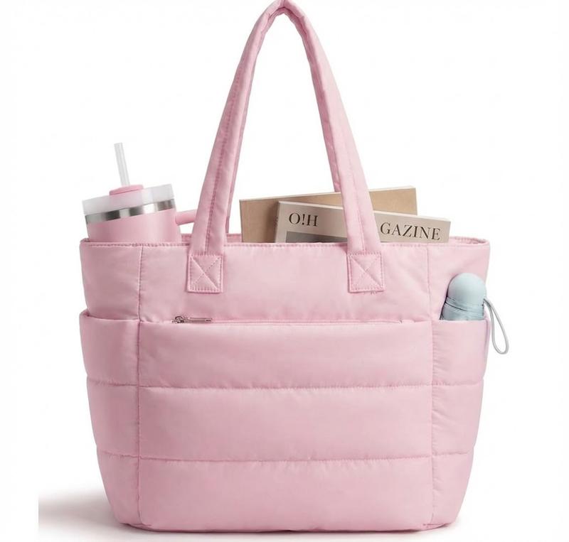Five Season Home 20L Puffy Quilted Tote Bag for Women, Lightweight Bubble Nylon Laptop Shoulder Bag with Multiple Compartments for Work, Travel, and College