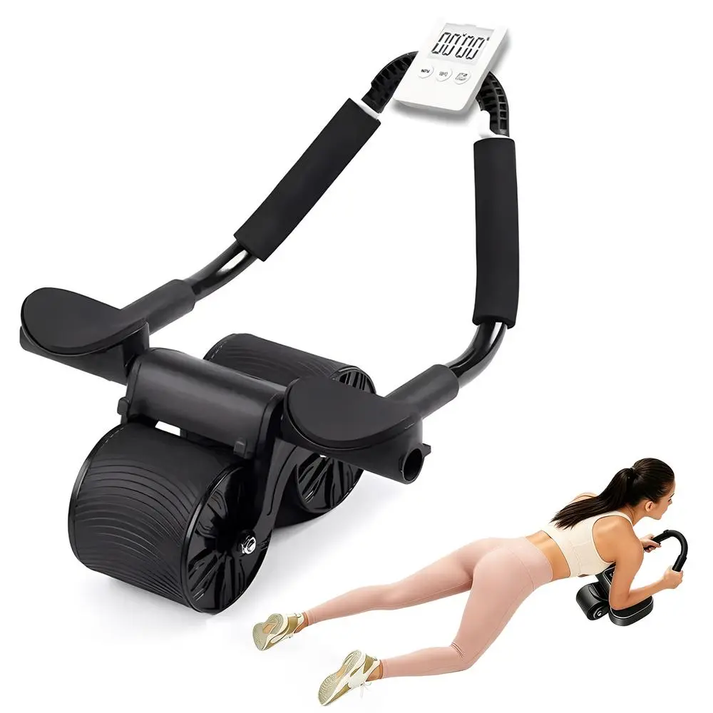 Unisex Dual-Wheel Ab Roller with Elbow Cushion, Digital Tracker, Cell Stand, Foldable Quiet Core Workout Gear, Lightweight Mini Indoor Fitness Tool for Starter Exercisers