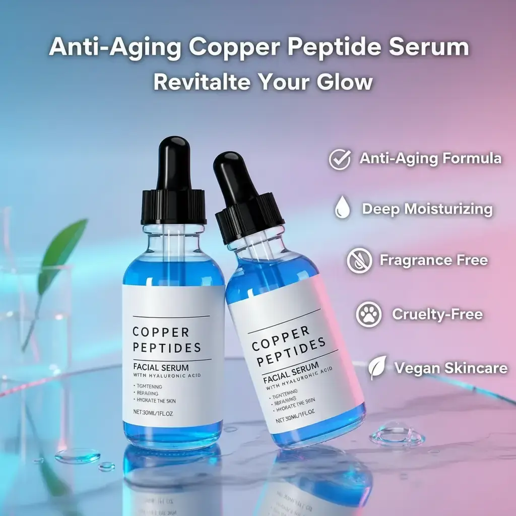 GHK-Cu Copper Peptide Serum with Hyaluronic Acid| Anti-Aging Facial Serum, Deep Moisturizing & Nourishing, Firming & Wrinkle Smoothing| Fragrance-Free| 30ml Daily Face Serum for All Skin Types| Men & Women, Cruelty-Free, Vegan Skincare