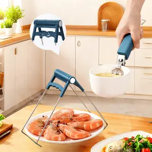 Anti-Scalding Clip Bowl Plate Clamp Set of 3, Silicone Non-slip Heat Resistant Clips for Plates Bowls & Baking Trays, Blue, Kitchen Utensils & Frying Pan Covers