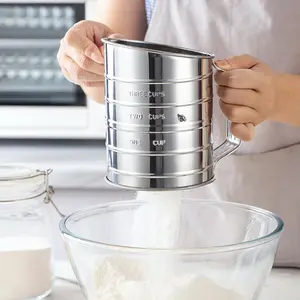 Stainless Steel Flour Sifter with Scale, Hand Crank Fine Powder Sieve, Essential Kitchen Tool for Baking Enthusiasts