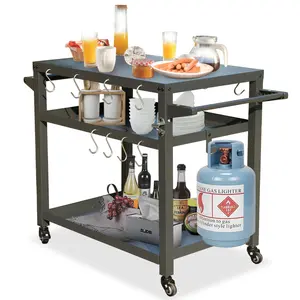 Domi 3-Shelf Outdoor Grill Table, Grill Cart with Wheels, Outdoor Pizza Oven Table and Food Prep Table, Blackstone Table with Propane Tank Hook, Grill Stand for Blackstone Griddle for Outside BBQ