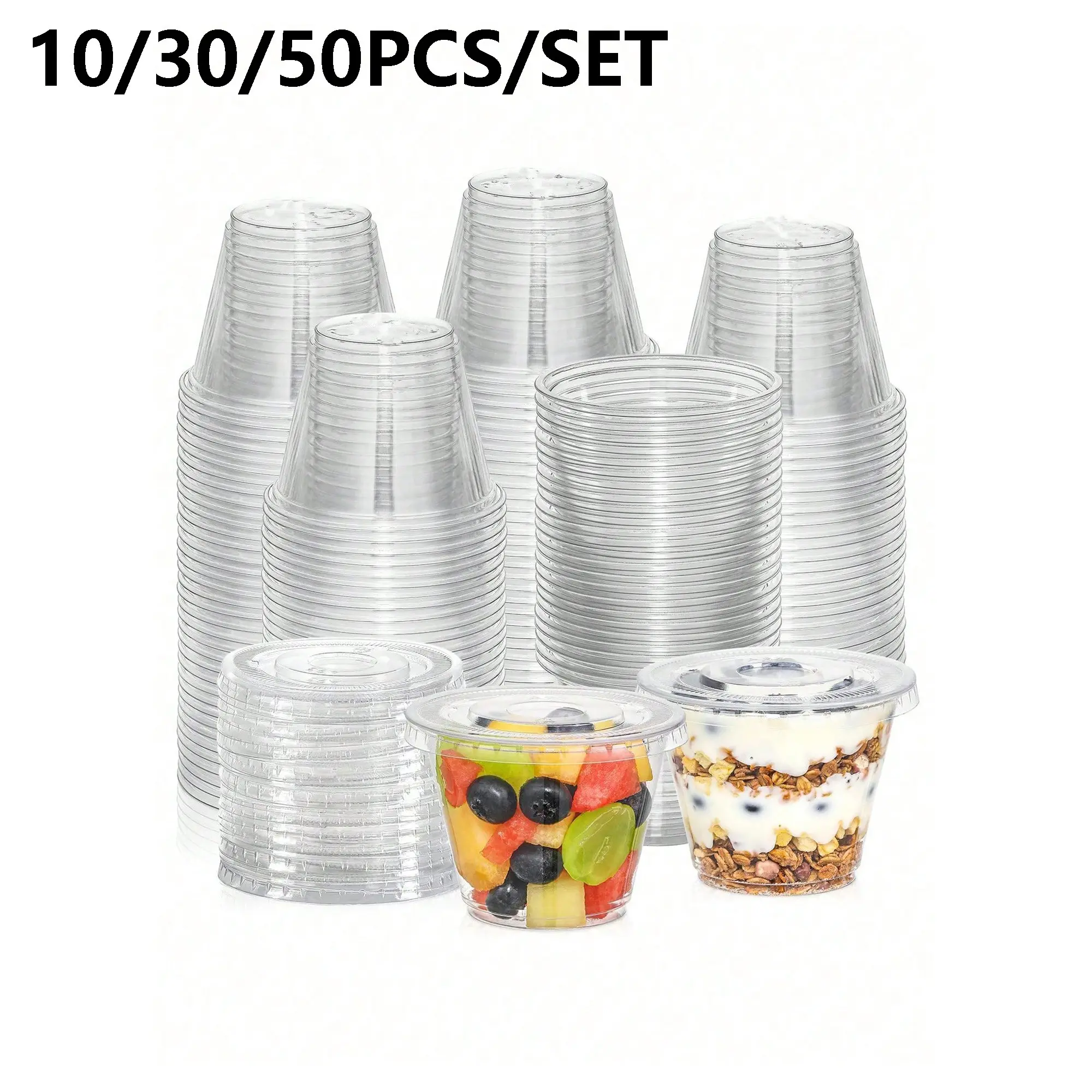 Transparent Lidded Cup, Clear Plastic Cups, Jelly Cup for Desserts, Paper Cup Cakes, Pudding, Cold Drinks, Snacks, Fruit, Ice Cream, Yogurt, Salad Dressing, Party Gifts, Plastic Cups with Lids