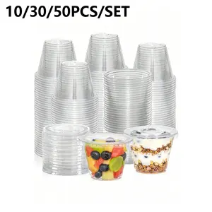 Transparent Lidded Cup, Clear Plastic Cups, Jelly Cup for Desserts, Paper Cup Cakes, Pudding, Cold Drinks, Snacks, Fruit, Ice Cream, Yogurt, Salad Dressing, Party Gifts