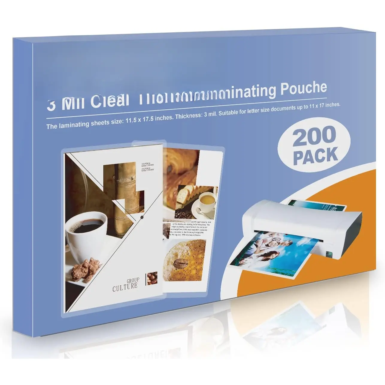 200 Pack Laminating Sheets, Hold 11 x 17 Inch Sheet, 3 Mil Clear Thermal Laminating Pouches 11.5 x 17.5 Inch Lamination Sheet Paper for Laminator, Round Corner