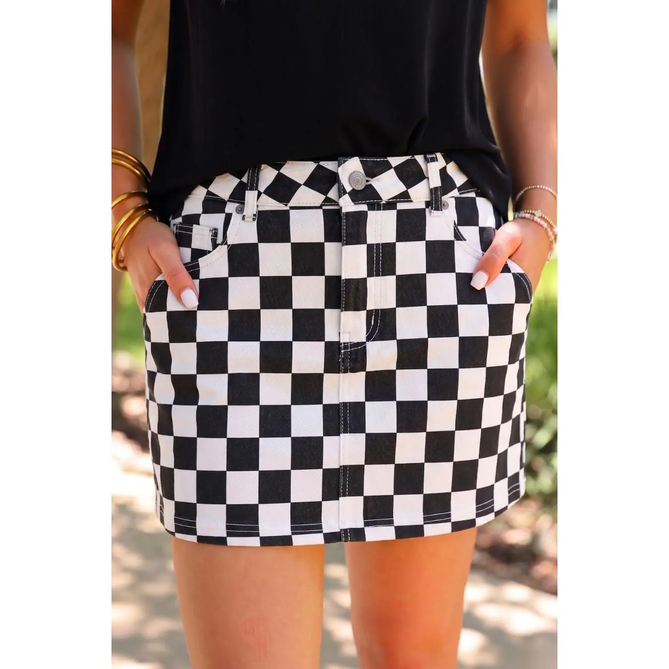 Nova Denim Skirt- Checkerboard Checkered