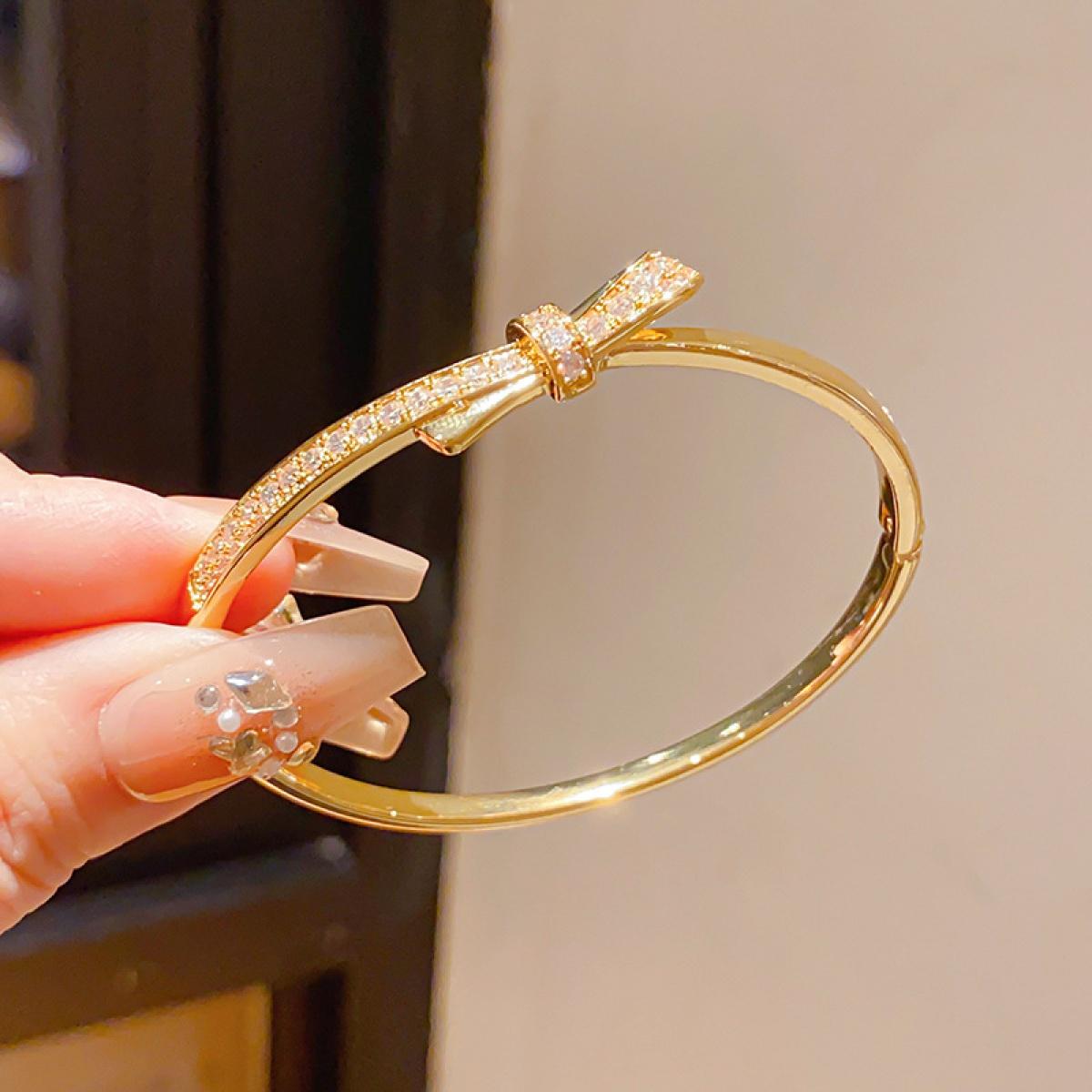 Elegant Bow-Shaped Open Cuff Bangle, Luxury Sparkle Statement Bracelet for Women, Versatile Daily Wear & Occasion Jewelry, 2 Finishes Available