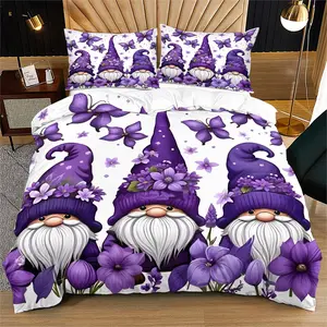 Fantasy Gnome Duvet Cover Set (2/3 Pcs), Decorative Duvet Cover, Includes 1 Duvet Cover + 1/2 Pillowcases, with Flower/letter/Christmas Gnomes, for Bedroom, Living Room, Kids' Room, great gift for Kids, Couples & Family