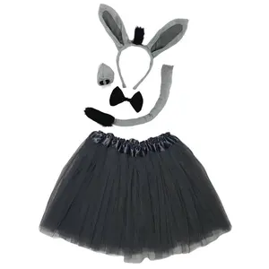 Gray Donkey Costume Set for Adults & Plus Size – Donkey Ears Headband, Nose, Tail & Tutu Skirt – Fun Dress-Up Outfit