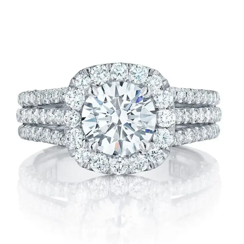 Women's 3-Row Full Pavé Sparkling Statement Stackable Finger Ring, Iced Out Non-Tarnish Premium Comfort Fit Band, Luxury Jewelry Gift for Mother’s Day-Anniversary, Stackable Finger Rings