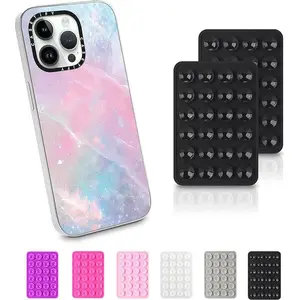 2 Pcs Silicone Suction Phone Case Mount, Double Sided Non Slip Suction Cup Phone Mount, Hands-Free Silicon Adhesive Phone Stand Accessories, Strong Grip Holder for Selfies and Videos