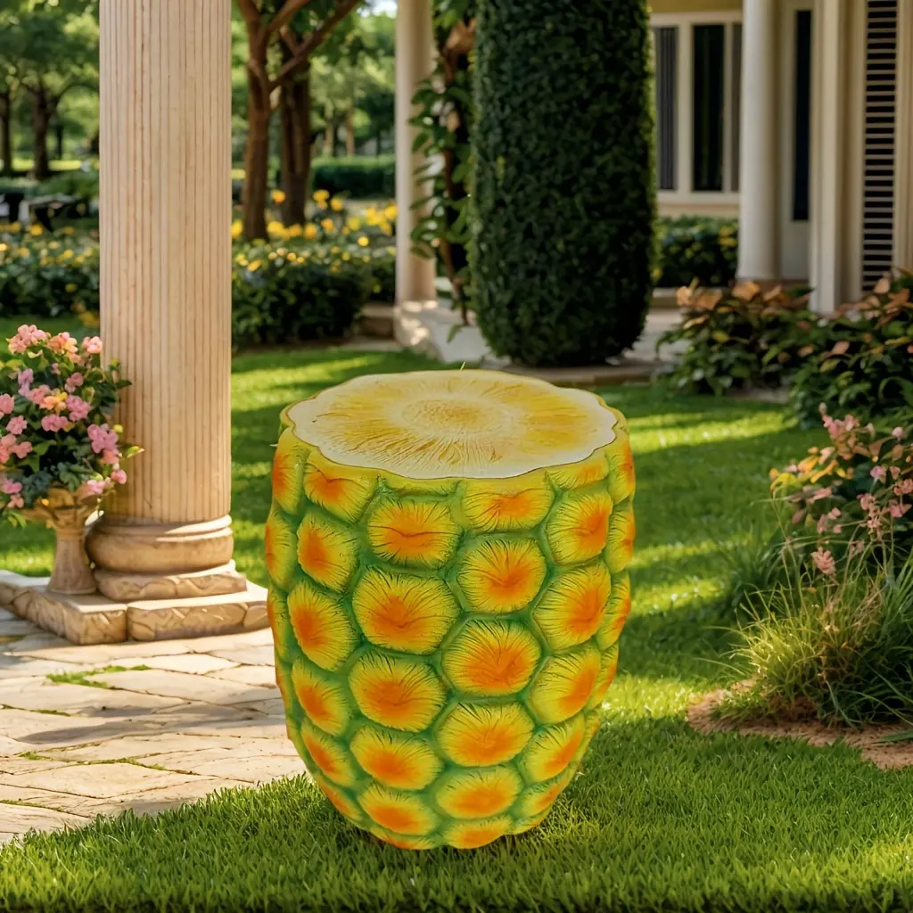 XUAN 13.4" Oversized Modern Pineapple Resin Stool - Multi-Purpose Load-Bearing Furniture, Poolside/Courtyard Side Table, Home Decor Plant Stand for Indoor Outdoor Use, Garden
