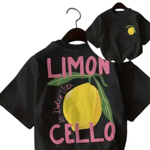 Loose fitting Lemon Print Fruit Summer Vacation Loose Fit T-Shirt, Casual Streetwear Youth Comfortable Campus Fashion, Front Back Dual Face Printing