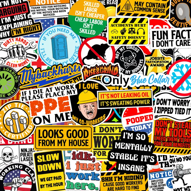 American-Themed Funny Hard Hat Stickers Pack - 150 Pieces 2.5-4.5 Inches Durable Vinyl Waterproof Office Supplies Labels for Blue Collar Workers, Gear, Lockers, Toolboxes, Lunchboxes
