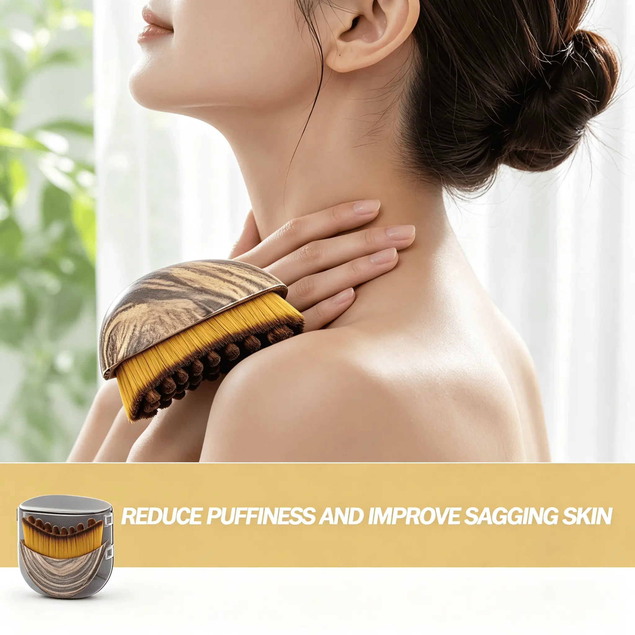 Wooden Ergonomic Curved Lymph Drainage Face Sculpting Brush, Manual Portable Massager Reducing Puffy Face & Double Chin, Defining Jawline, Stimulating Lymph Circulation, Firming Face Neck Skin for Women Daily Home Beauty Maintenance