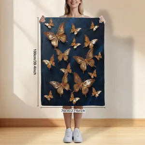 1pc Ultra-Soft Large Flannel Throw Blanket - Navy Blue & Golden Pattern, Lightweight Thick All-Season Couch Bedspread Living Room, Bedroom, Sofa - Luxury Home Decor Women & Men, Fantasythemed Decor, Birthday Mother's Day Size 70x140cm/27. 56x55. 12 In