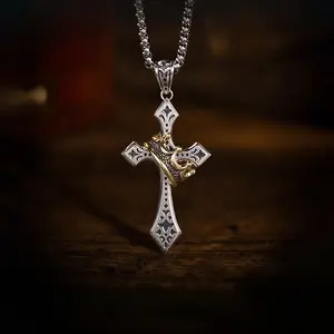 GGIRL Punk Cross Gothic Necklace Men's Trend Personalized Retro Boys Titanium Steel Crown Pendant Hanging Jewelry
