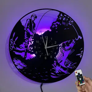 Colorful vinyl wall clock, fishing theme, home decoration, kitchen decoration, dining room decoration, coffee bar decoration, birthday gift, festival gift, tabletop ornament, art collection